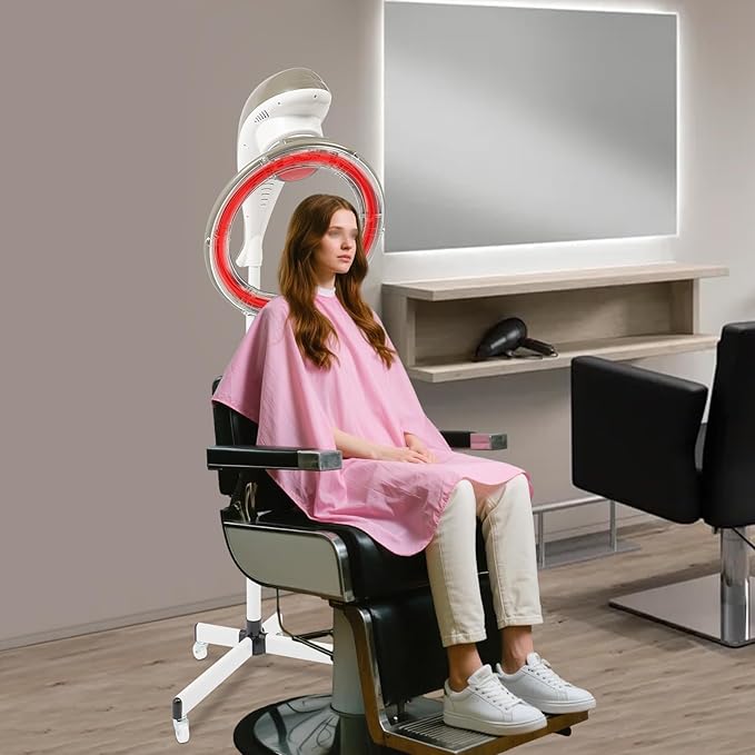 Vertical Hair Dryer wirh Wheel Professional Infrared Standing Hair Color Processor 360° Rotation Salon Standing Hair Dryer Heater with Height Time Adjustment LCD Screen for Home Salon (Gray)