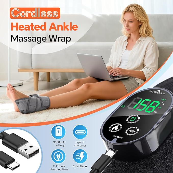 2PCS Cordless Foot Massager for Neuropathy Foot and Ankle Massager for Pain Relief 3000mAh Rechargeable Ankle Heating Pad with Massage for Circulation Gray