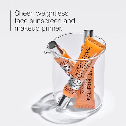 Clinique Superdefense City Block Oil Free Broad Spectrum SPF 50 Daily Energy + Face Protector | Sheer Weightless Makeup Primer + Sunscreen 1.4 Fl Oz