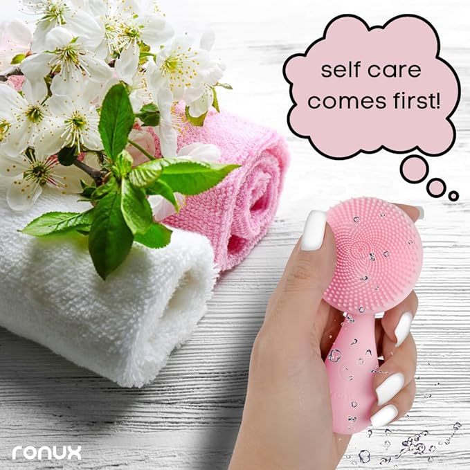 Silicon Facial Cleansing Brush - Electric Rechargeable Waterproof IPX7 - Rotating Magnetic Beads - 4 Function Modes - Face Massage for Deep Cleaning - Magnetic Charging Base - Ergonomic Handle