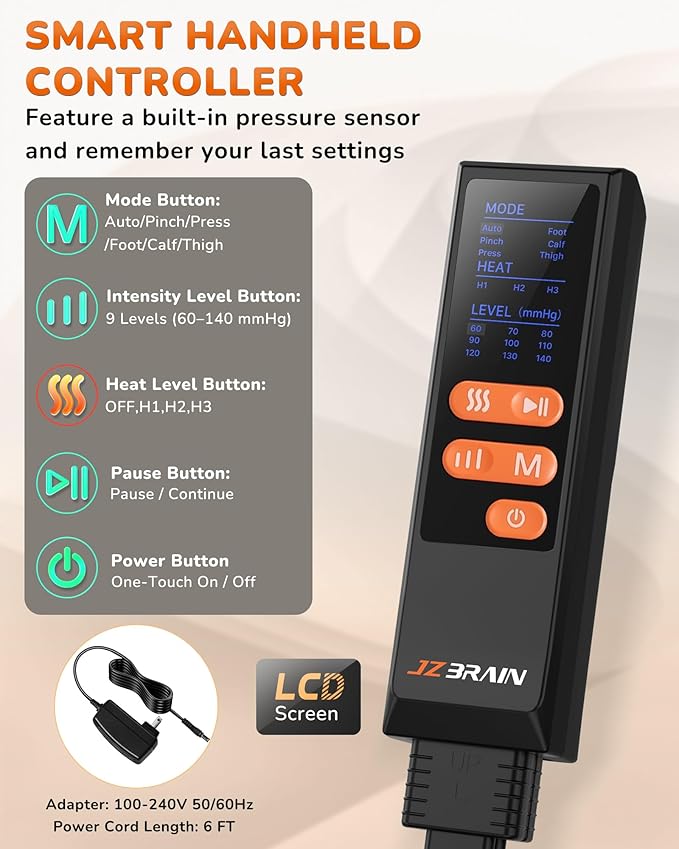 Leg Massager with Heat and Compression : Foot and Calf Massager for Circulation and Pain Relief Sequential Compression Boots with 6 Modes 9 Intensity 3 Heat - Gifts for Mom Dad Him Her