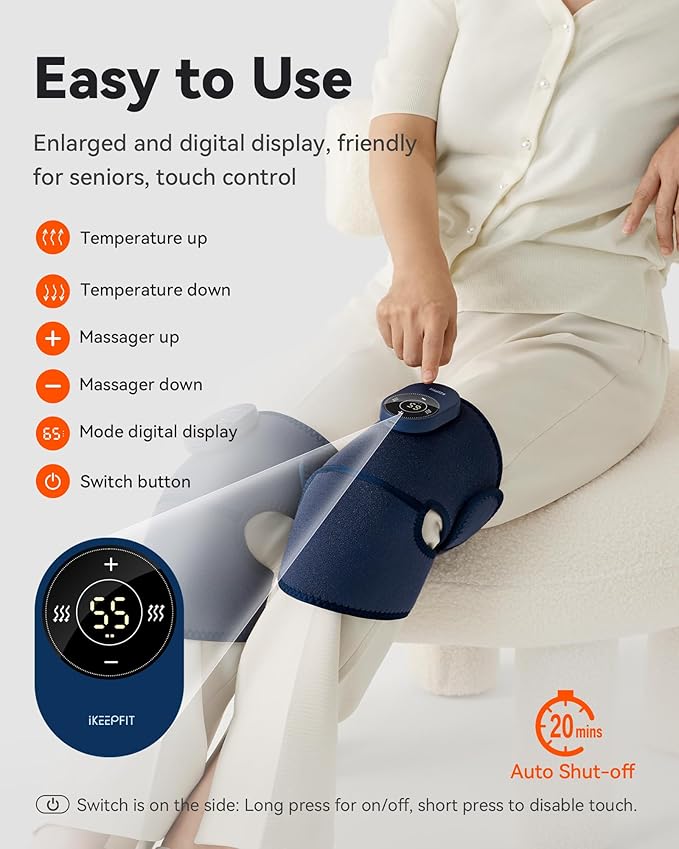 Cordless Knee Massager with Heat Vibration for Pain Relief MAXwarm 3.0[2026 Upgraded]-Electric Heated Knee Brace with 3 Heat Levels and 3 Massage Mode for Men Women(Blue 1-Pack)
