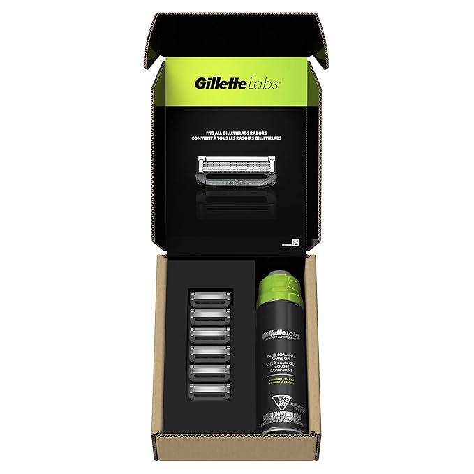 Gillette Labs with Exfoliating Bar Razor Refills for Men  6 Razor Blade Refills and 7oz Rapid Foaming Shave Gel