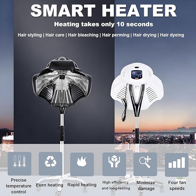 Salon-Grade Hair Perm Machine 1000w 110v Vertical Hairdryer with Heater Led Panel and 0-60 Minute Timer Hair Steamer Suitable for Damaged and Frizzy Hair. White