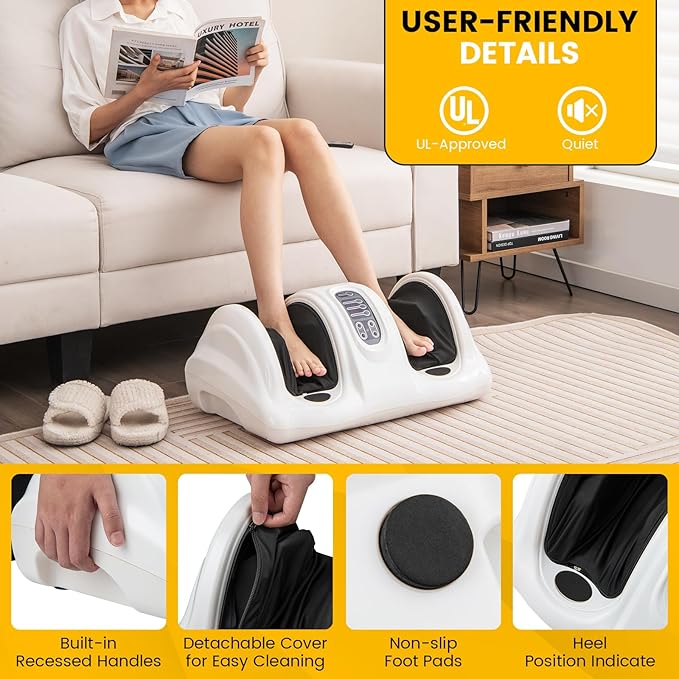 COSTWAY Foot Massager Electric Shiatsu Foot Massage Machine for Leg Calf Ankle Plantar Fasciitis Nerve Pain Therapy Deep Kneading Rolling Massage with Remote 4 Massage Modes White