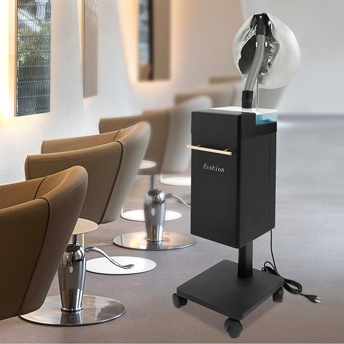 Nano Hair Steamer Micro Mist Salon Hair Processor with 4 WheelsStanding Hooded Hair Steamer Professional Hair Steaming Machine Color Processor Beauty Salon SPA Scalp Care Equipment (Black)