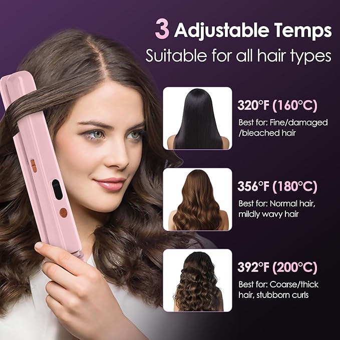 Cordless Hair Straightener Portable Travel Rechargeable Flat Iron Fast Heating Adjustable Temperature for Professional Straightening &amp Curling – Portable and Travel-Friendly (Light Pink)