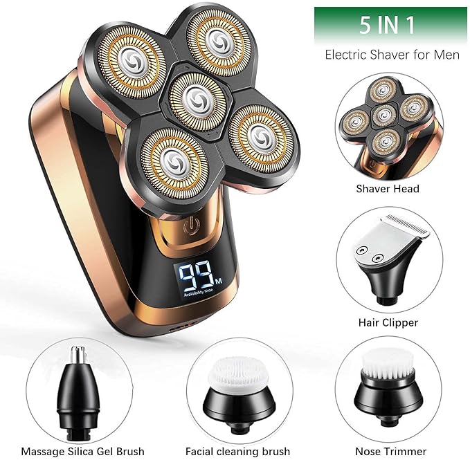 Head Shavers for Bald Men CHLANT Bald Head Shavers for Men Cordless RechargeableElectric Shavers Wet&ampDry Waterproof 5 in 1 Rotary Shaver Electric Razor Grooming Kits with Hair Clippers Beard Tri