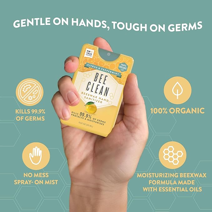 4-Pack Citrus Peppermint Hand Sanitizer Spray - Travel Size Mist with Organic Ethyl Alcohol Beeswax - Moisturizing with Essential Oils Non-Toxic Made in USA