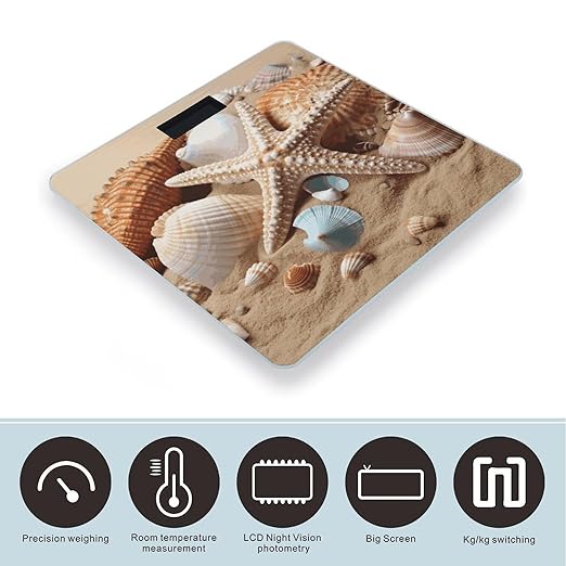 Seashells Starfish Bathroom ScaleHighly Accurate Digital Weighing Machine for People Bright LED Display Weight Scale for The Aldult Home Use