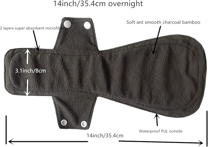 MUMBABY 5pcs 14 Inch Overnight Charcoal Bamboo Mama Cloth/Menstrual Pads/Reusable Sanitary Pads (Blue Turtles X-Large)