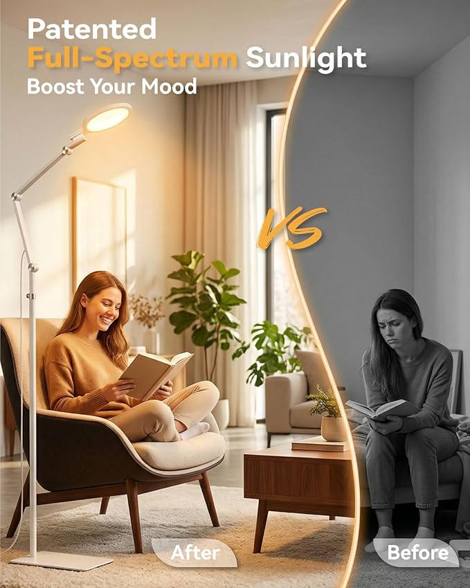 2-in-1 Light Therapy Lamp 670nm Red Light Therapy Lamp for Sleep &amp 12000 Lux Happy Light Sun Lamp Sad Lamp Floor Lamp with Remote Timer Eye-Safe UV-Free 9 Colors 10 Brightness for Bedroom Offi