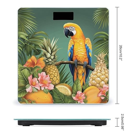 Summer Parrot Pineapple Bird Bathroom Scale Large LCD Backlight Display Digital Scale Rounded Corners Body Scales Automatic Power On/Off Bathroom Scales for Home Bedrooms