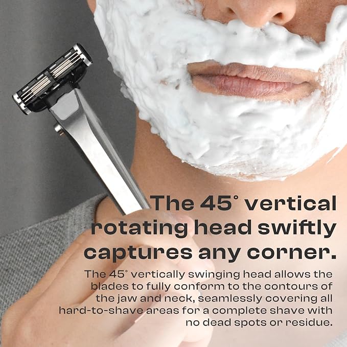 Titanium 3-Layer Razor Handle with Quick Release Button Compatible with Mach3 Blades Rustproof &amp Lightweight Includes Round Stand (Grey)