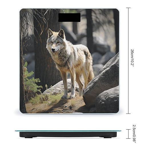 Wildlife Wolf Scale for Body Weight Highly Accurate Digital Bathroom Scale Sturdy Tempered Glass Weighing Scales with LCD Display Fashion Body Fat Smart Scales 400lb