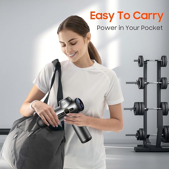 Massage Gun with Heat Compact Handheld Massager for Home Office &amp Gym Mini Massage Gun with 7 Massage Heads Quiet and Portable