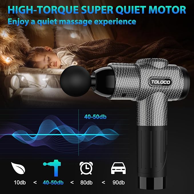 TOLOCO Massage Gun Deep Tissue Back Massage for Athletes for Pain Relief Percussion Massager with 10 Massages Heads &amp Silent Brushless Motor Valentines Day Gifts for Him Her Carbon