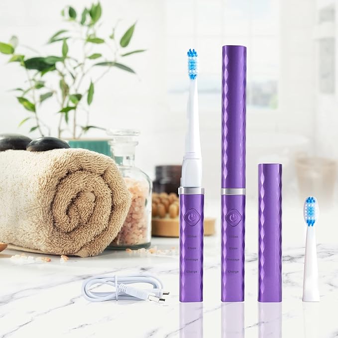 Pop Sonic USB Charge Anywhere Toothbrush (Purple) | Rechargeable w/Up to 40000 Brush Strokes/Minute-Long-Lasting Dupont Nylon Bristles - for Teens &amp Adults with Quadrant Pacer &amp Timer