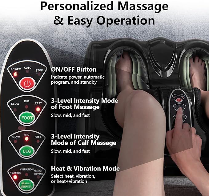 Giantex Foot and Calf Massager with Heat - Shiatsu Foot Massager Machine with Vibration Deep Kneading 3-Level Intensity Modes Electric Foot Massager for Tired Feet Leg Calf Pain Relief (Black)