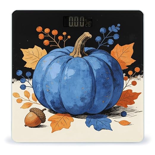 Autumn Pumpkin Blue Smart Scale for Body Weight Digital Bathroom Scale Toughened Glass Weight Scale with Large LCD Backlight Display High Precision Scales Weighing Machine