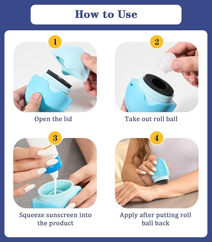 Sunscreen Applicator - Refillable Roll on Sponge Sunscreen Suncream &amp Lotion ApplicatorProof Sun Lotion Brush - 1.85 Oz Travel Size - Summer Beach Essentials -Baby &amp Toddler Friendly