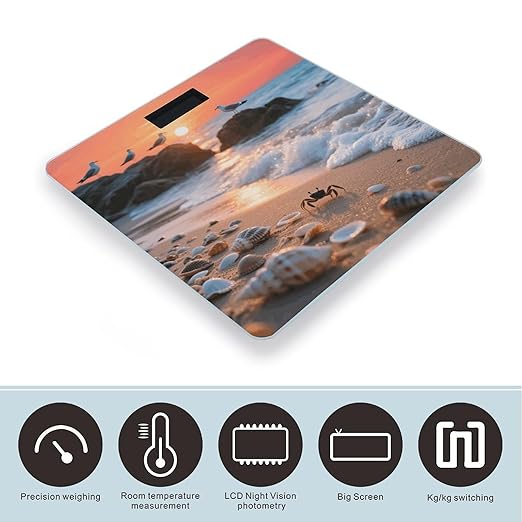 Sea Beach Sunset Weight Scale Cute Bathroom Scale for Body Highly Accurate Digital Weighing Machine for People Compact LCD Display Scales with Sturdy Toughened Glass Scales