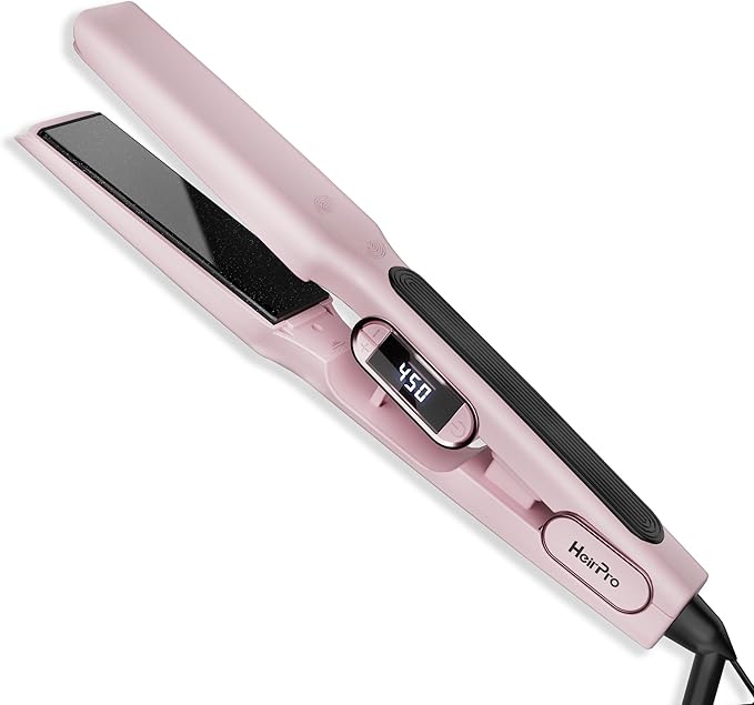 Ceramic Flat Iron Hair Straightener with 3D Floating PlateHair Iron Straightener with 15 Temps for Thick Hair | Ergonomic Silicone Handle | LCD Display | Dual Voltage (Light Pink)