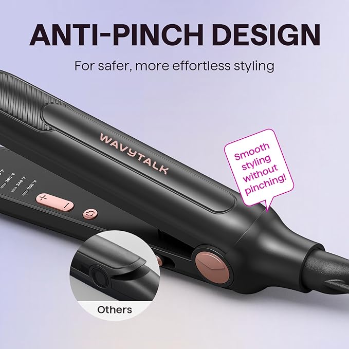 Wavytalk 3/10 Small Flat Iron Pencil Flat Iron for Short Hair Pixie Cut and Bangs Curling Iron for Short Hair Mini Hair Straightener for Edges with Anti-Pinch Design Tiny Hair Straightener
