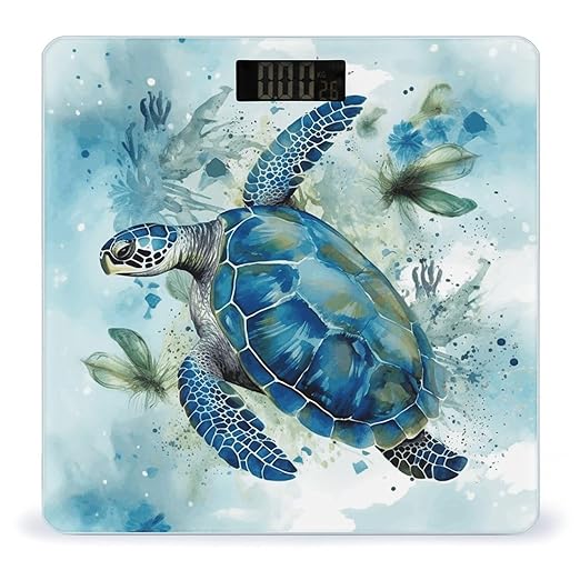 Sea Turtle-Blue Weight Scale Large Bathroom Scales Digital Weight with Bright LED Display Non Slip Automatic Weighing Scale Fashion Weighing Machine for Body