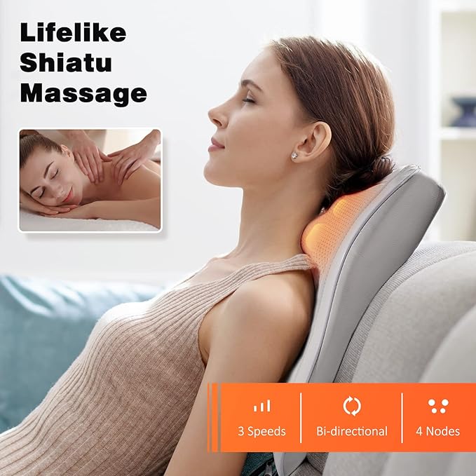 Boriwat Neck and Shoulder Massager with Heat Shiatsu Massage Pillow with 3D Deep Tissue Kneading for Back Legs Foot Body Pain Reliefat Home Office Car for Mom &amp Dad