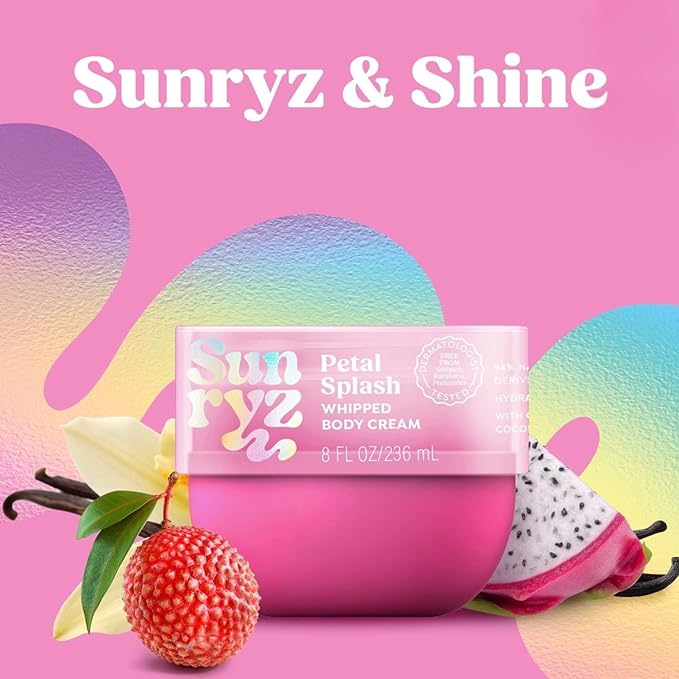 PDC Brands Sunryz Limited Edition Summer Scented Body Wash and Whipped Body Cream Duo Petal Splash 12 FL OZ Body Wash 8 OZ Body Cream 2 Piece Set