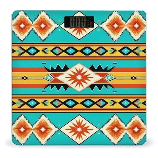 Smart Scale for Body Weight Digital Bathroom Weighing Scale Energy Saving Scale Ethnic Aztec Turquoise Geometric Indiana Western Southwest Pattern