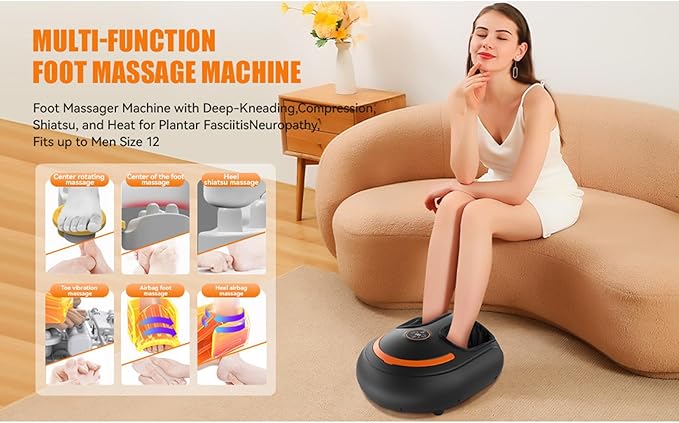 Foot Massager with Heating FunctionIt relieves Tired Muscles and Plantar Pain via deep-kneading Therapy and is Equipped with Multiple Massage Modes and Intensity Settings. (Black)