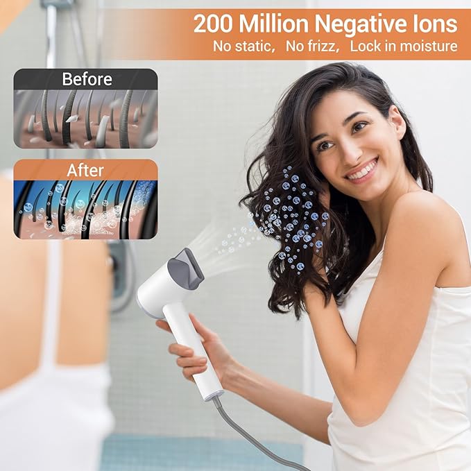 Professional Hair Dryer Blow Dryer 1600W Ionic Hair Dryer with LED Display&ampMagnetic Nozzle Portable Hair Dryer with 4 Temps 3 Air-speeds Low Noise Hair Blow Dryer for Travel Home-Shell White