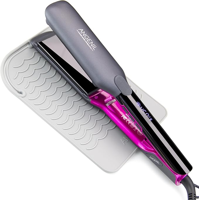 ANGENIL 2 in 1 Straightener and Curler Ceramic Professional Flat Iron 1.75 Inch Wide Anti-Scald Straightening Iron Dual Voltage Hair Straightener for Women with Silicone Pad LCD 20S Fast Heating