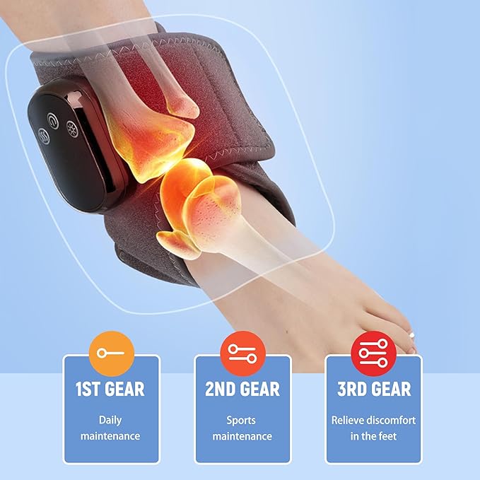 Rechargeable Ankle &amp Foot Massager with Adjustable Heat Therapy – 5-Temp Infrared 3-Level Vibration for Pain Relief &amp Relaxation