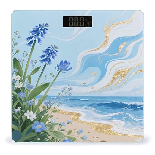 Hawaii Floral Blue Bathroom Scale for Body Weight LCD Display Digital Bathroom Scale Tempered Glass Bathroom Weight Scales Fashion Smart Scales for Home Bedroom 400 Lb