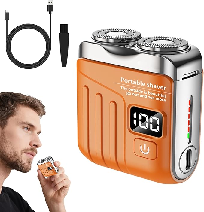 Portable Rotary Dual Ring Electric Shaver 2025 Upgrade Pocket Shaver USB Mini Shavers for Men Rechargeable Mini Dual-Head Electric Razor for Home Car Travel (A_ Orange)