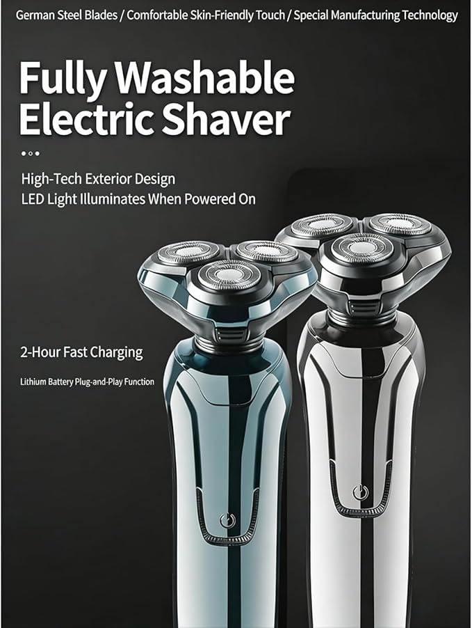 Sekoda Electric Shaver for Men Waterproof Rotary Beard Trimmer with Rechargeable Floating Heads &amp LED Display Wet/Dry Cordless (White)