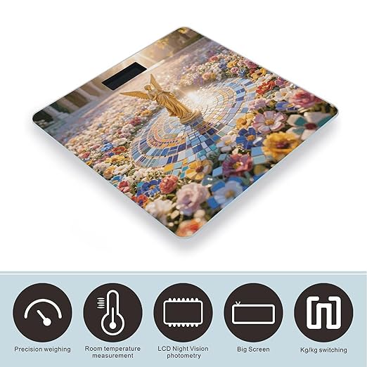 Mosaic Flower Sea with Angel Weight Scale Large Digital Bathroom Scales with Bright LED Display Non Slip Digital Scale and Step On Fashion Weighing Machine for Body
