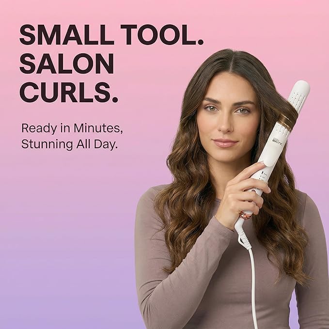 Cortex Beauty 360° Airflow Styler Curling Iron | 2-in-1 Hair Straightener and Curler with Cool Air Flow Vents | Professional Flat Iron with Ionic Wand to Lock in Curls for Long &amp Short Hair White