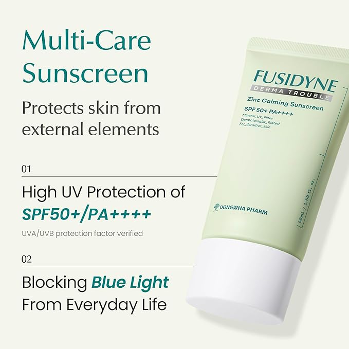 Derma Trouble Zinc Calming Sunscreen SPF 50+ — Mineral Zinc Oxide 16.9% | Lightweight Moisturizing Lotion for Sensitive &amp Acne-Prone Skin | 50ml Tube Fragrance-Free Non-Comedogenic