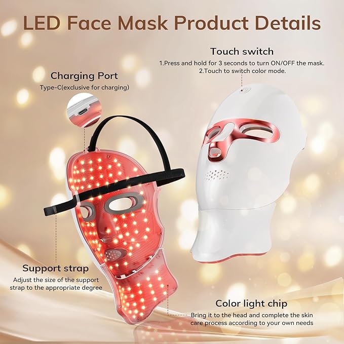Red Light Therapy Mask for FaceCordless LED Face Mask Light TherapyUSB C RechargeableInfrared Lights Masks for Home Working Travel Yoga Sleep