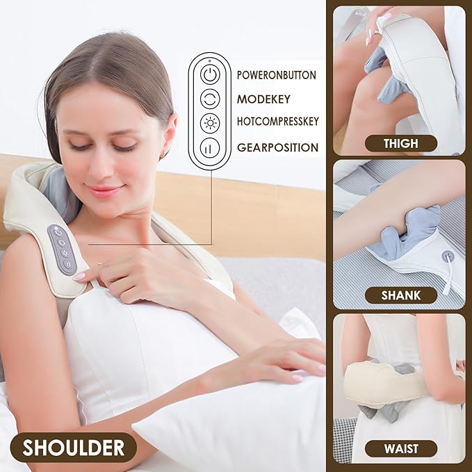 Therapexa Neck &amp Shoulder Massager Back Massager for Pain Relief Deep TissueMassager for Neck and Shoulder PainBack Massager with Heat. (Beige)