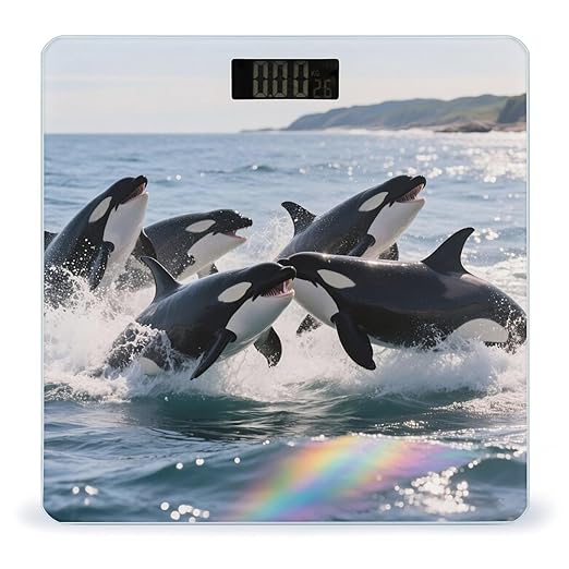 Killer Whale Weight Scale Cute Bathroom Scale for Body Highly Accurate Digital Weighing Machine for People Compact LCD Display Scales with Sturdy Toughened Glass Scales