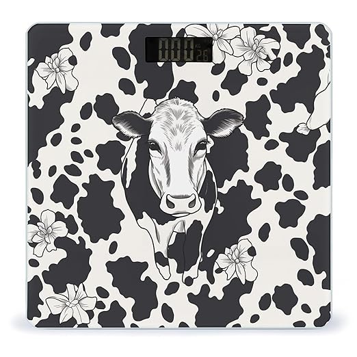Black and White Cowm Scale for Body Weight Safe Rounded Corners Tempered Glass Digital Bathroom Scale LED Display 400lb Capacity Weight Scales with High Precision Sensors