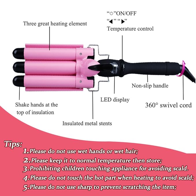 3 Barrel Curling Iron Hair Curling Wands Hair Curler 25mm Curl Hair Styling Irons Hair Crimper Deep Waver for Curler with Temperature Control 1inch Curl for All Hair Type