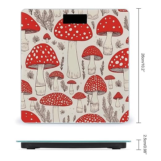 Red White MushroomScale for Body Weight with LCD High Precision Weighing Scales Fashion Sturdy Tempered Glass Weight Scales Easy-to-Read Digital Bathroom Scale for Daily 400lb
