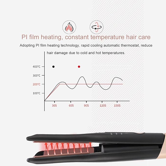 BRRNOO Cordless Flat Iron with Dual Function 4800mAh Battery for All Hair Types Small Flat Iron PI Film Heating Auto Temperature Control Black