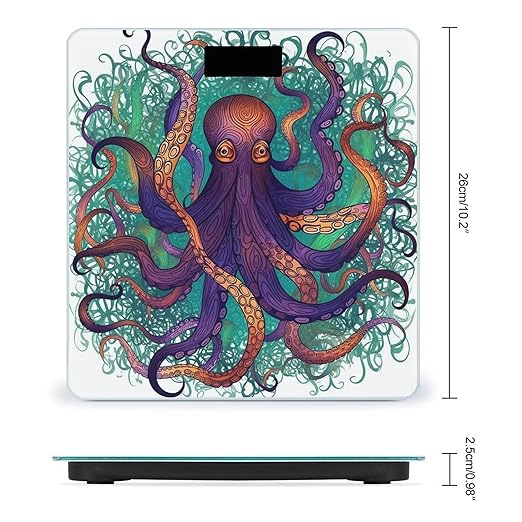 Colorful Octopus Scale for Body Weight Anti-Slip Tempered Glass Digital Bathroom Scales Clear LCD Display Weighing Scale Safe Rounded Corners Smart Scales